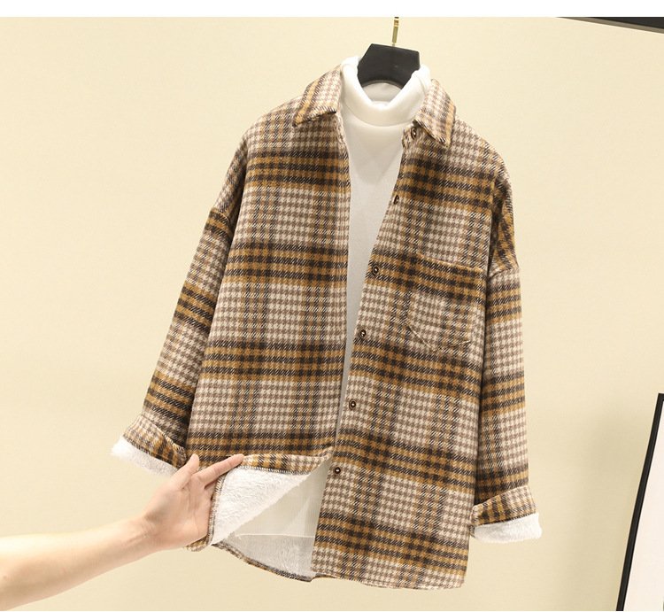 レディース シャツ コート 長袖 チェック柄 ゆったり 秋冬 秋 きれいめ 通勤 体型カバー 前開き 冬 ウール 厚手 裏起毛 襟付き タイ ポリエステル