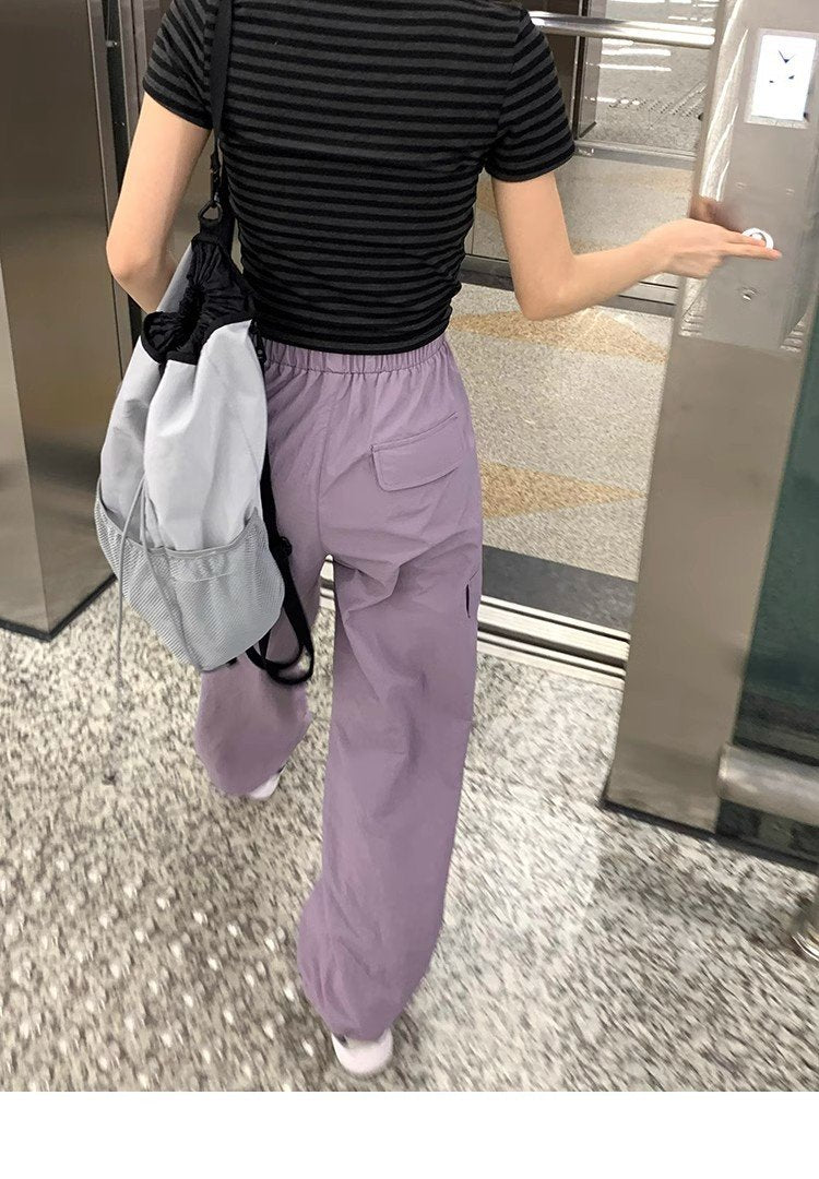 パンツ ゆったり 春夏 カジュアル 春 夏 ワークパンツ ハイウエスト 速乾 ナイロン