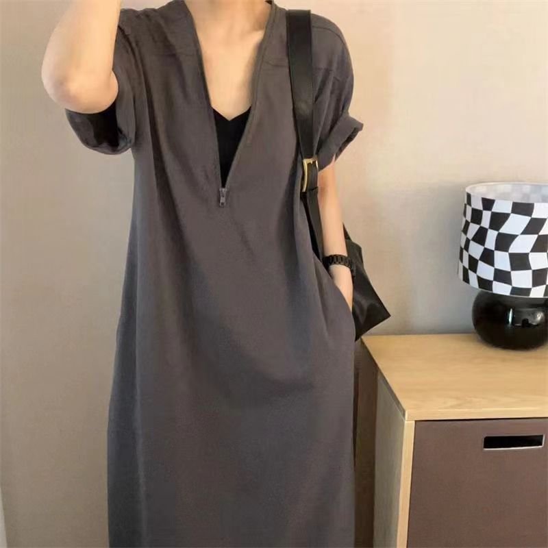 ワンピース 半袖 無地 夏 きれいめ レトロ 体型カバー 通勤 春夏 シンプル 上品 切り替えデザイン Aライン