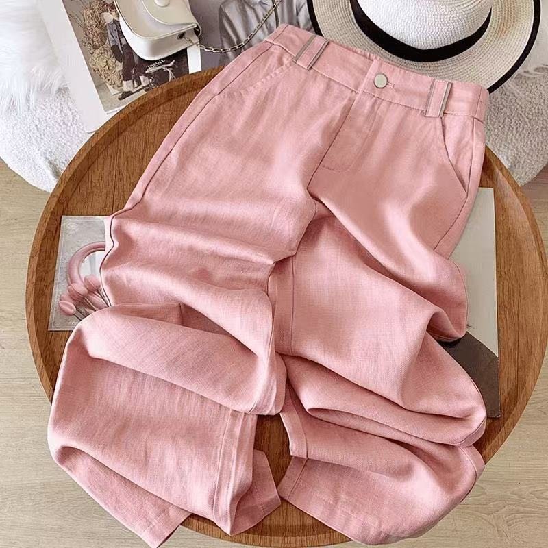 レディース パンツ リネン 春夏 カジュアル きれいめ 春 夏 ストレートパンツ 上品 ストレート 9分丈 薄手 ハイウエスト 伸縮性 ポリエステル