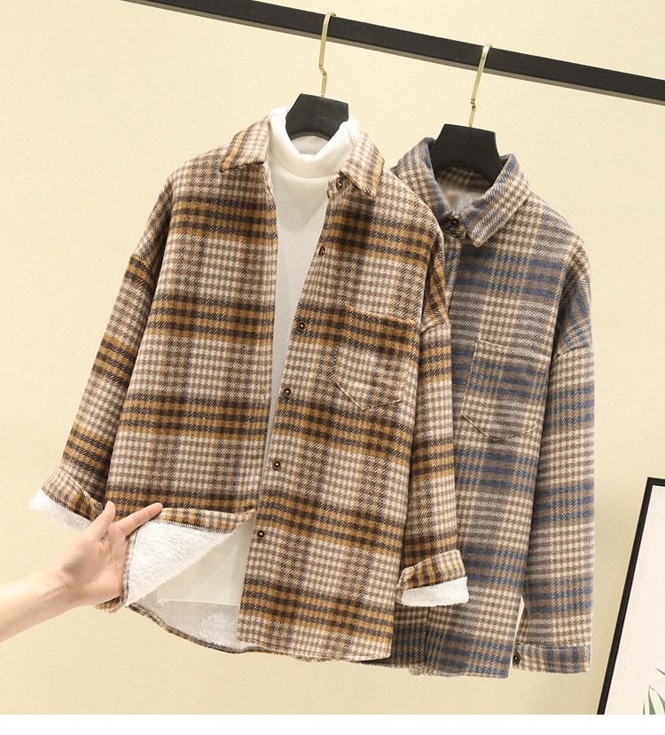 レディース シャツ コート 長袖 チェック柄 ゆったり 秋冬 秋 きれいめ 通勤 体型カバー 前開き 冬 ウール 厚手 裏起毛 襟付き タイ ポリエステル