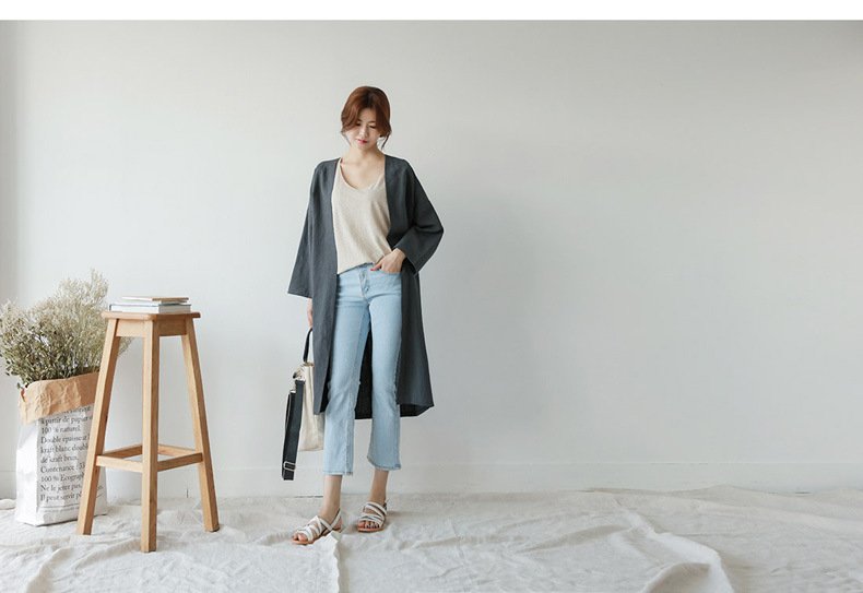 シャツ カーディガン コート 長袖 無地 ゆったり コットン 綿 麻 春 体型カバー 春夏 前開き シンプル 切り替えデザイン