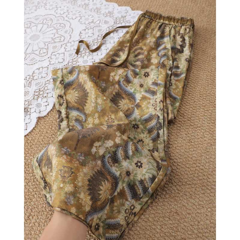 レディース パンツ プリント ワイド コットン 綿 リネン 春夏 カジュアル 春 夏 ロング ストレート ワイドパンツ 薄手 リゾート