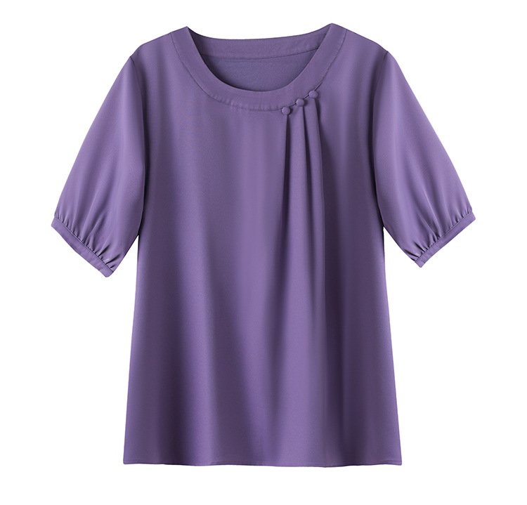 レディース シャツ トップス Tシャツ 半袖 無地 ゆったり 春夏 きれいめ 体型カバー 前開き 春 夏 ラウンドネック シンプル 上品 切り替えデザイン 脚長 レギュラー ポリエステル