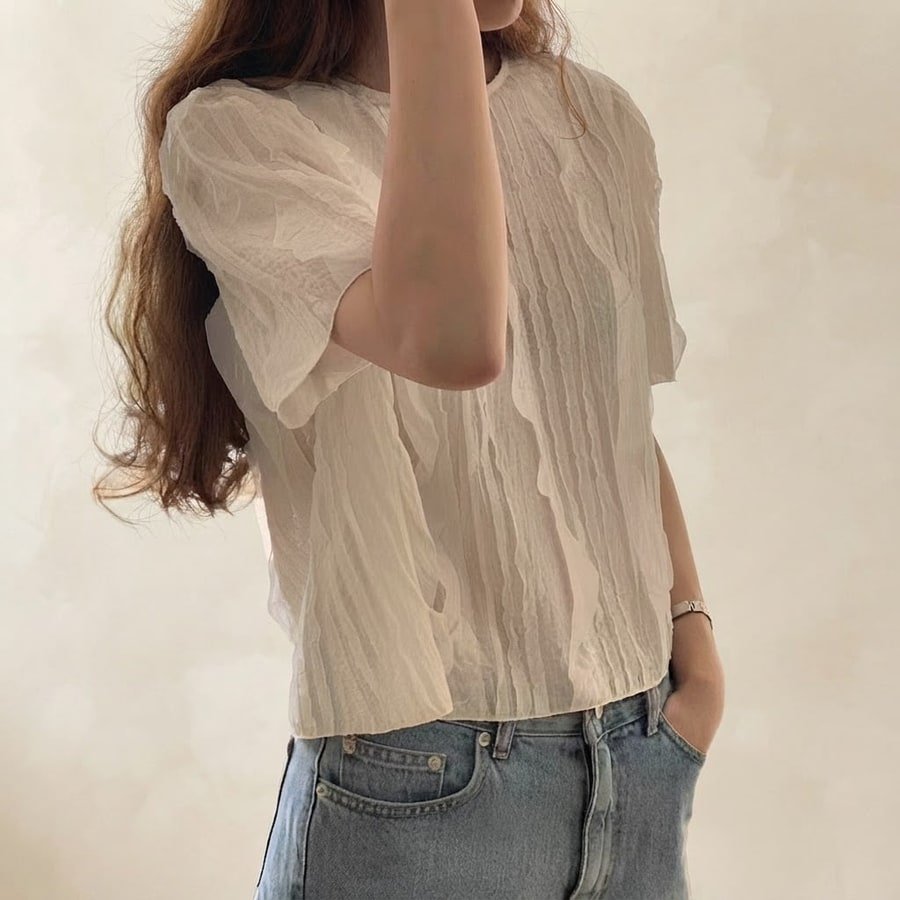 レディース シャツ トップス 無地 ゆったり 春夏 カジュアル きれいめ 韓国風 前開き 春 ショート 夏 ラウンドネック シンプル 上品 切り替えデザイン タイ ポリエステル