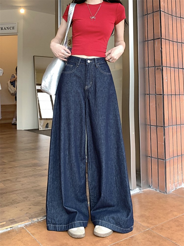 レディース パンツ スリム コットン 綿 デニム 春夏 カジュアル レトロ 春 夏 ロング ストレート ハイウエスト ウォッシュ