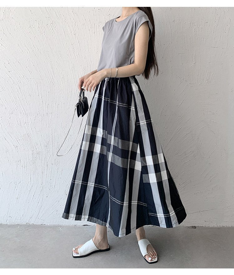 スカート チェック柄 春夏 カジュアル きれいめ 春 夏 ミモレ 上品 Aライン ポリエステル