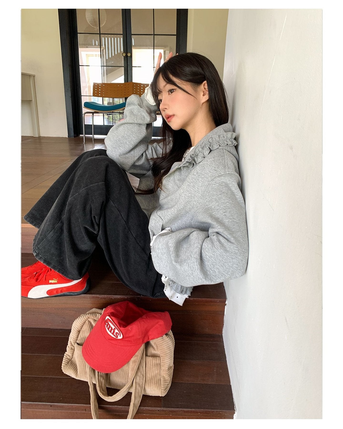 レディース トップス パーカー 長袖 無地 ゆったり 春夏 きれいめ 体型カバー 春 ショート 夏 シンプル 上品 フリル ラフ ピンク フード
