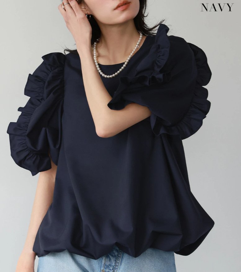 レディース ブラウス シャツ Tシャツ ボーダー ストライプ 無地 春夏 きれいめ 通勤 オフィス 前開き 春 夏 ラウンドネック シンプル シフォン フリル パフスリーブ プルオーバー シフォンブラウス