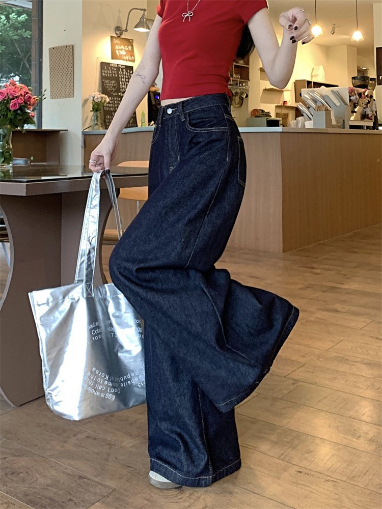 レディース パンツ スリム コットン 綿 デニム 春夏 カジュアル レトロ 春 夏 ロング ストレート ハイウエスト ウォッシュ