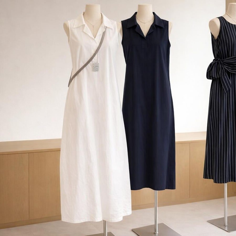 ワンピース ドレス ノースリーブ 無地 春夏 きれいめ 通勤 袖なし 春 白 夏 シンプル ロング 上品 襟付き ホワイト Aライン
