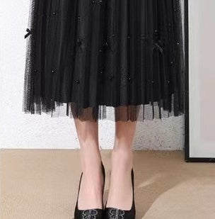 レディース スカート ボトムス プリーツスカート フレアスカート ロングスカート 膝下 ミモレ フレア Aライン フェミニン プリーツ チュール リボン ハイウエスト ウエストゴム かわいい 大人可愛い きれいめ おしゃれ レトロ ガーリー エレガント ヴィンテージ ラブリー キュート ロリータ プリンセス 都会的 ラグジュアリー クラシカル ロマンティック デート お出かけ レストラン 楽ちん 体型カバー 脚長 インスタ映え フリーサイズ ワンサイズ 黒 ブラック 茶色 ブラウン グレー オフホワイト