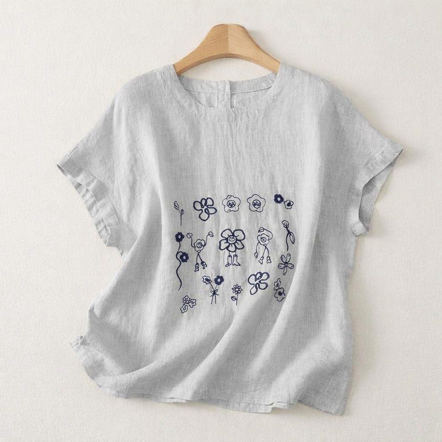 レディース トップス Tシャツ ニット 半袖 コットン 綿 リネン 春夏 カジュアル きれいめ 通勤 大きいサイズ デニム 春 夏 ラウンドネック 刺繍 シャツ