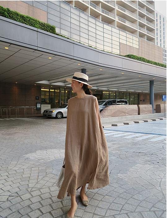 ドレス ノースリーブ 無地 春夏 きれいめ 袖なし 春 夏 ラウンドネック シンプル ロング 上品