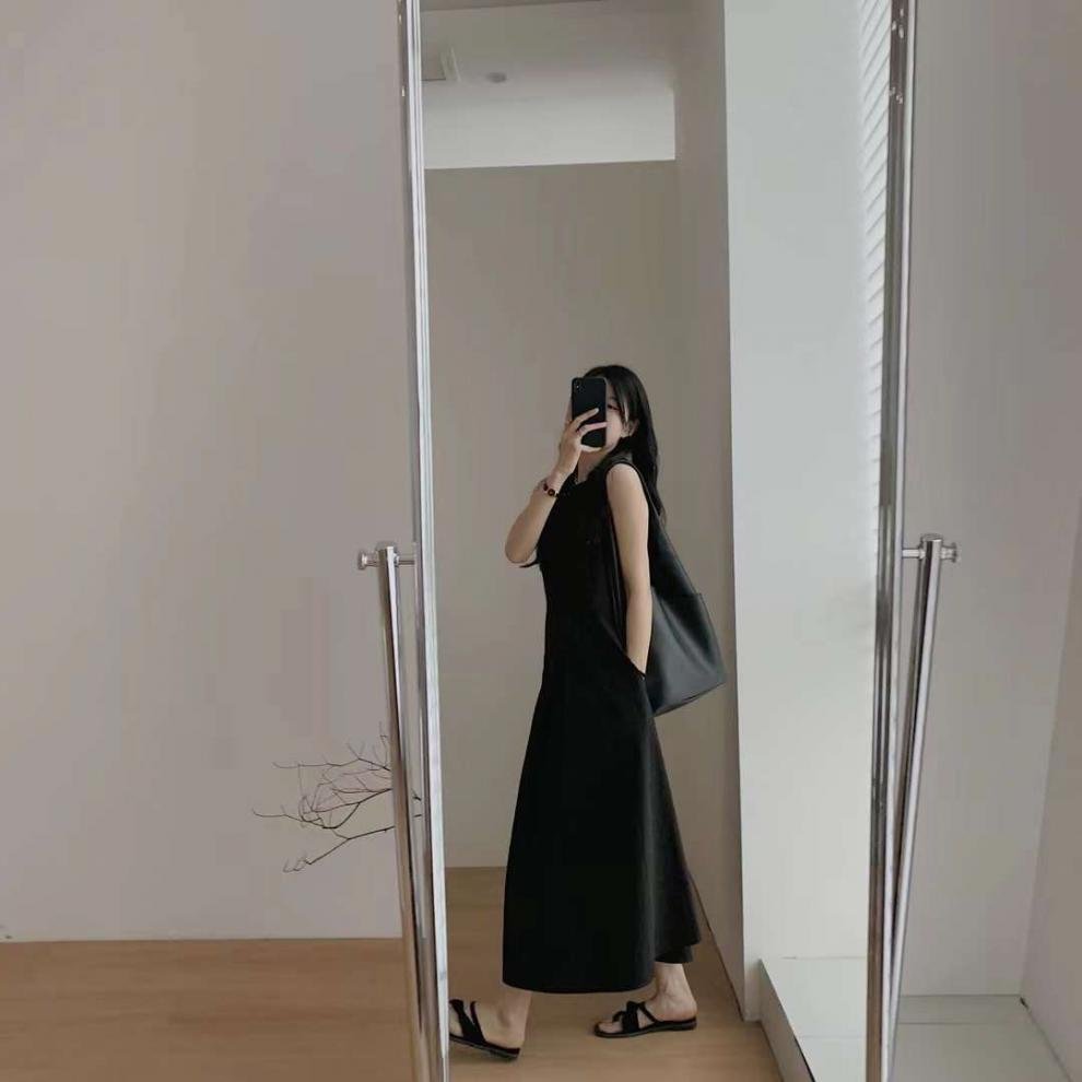ワンピース ノースリーブ 無地 夏 きれいめ 通勤 春夏 袖なし ラウンドネック シンプル ロング 上品 Aライン
