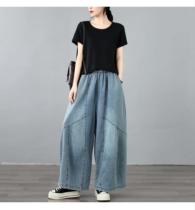 レディース パンツ ワイド スリム デニム 春夏 カジュアル レトロ 春 夏 シンプル デニムパンツ ハイウエスト ポリエステル