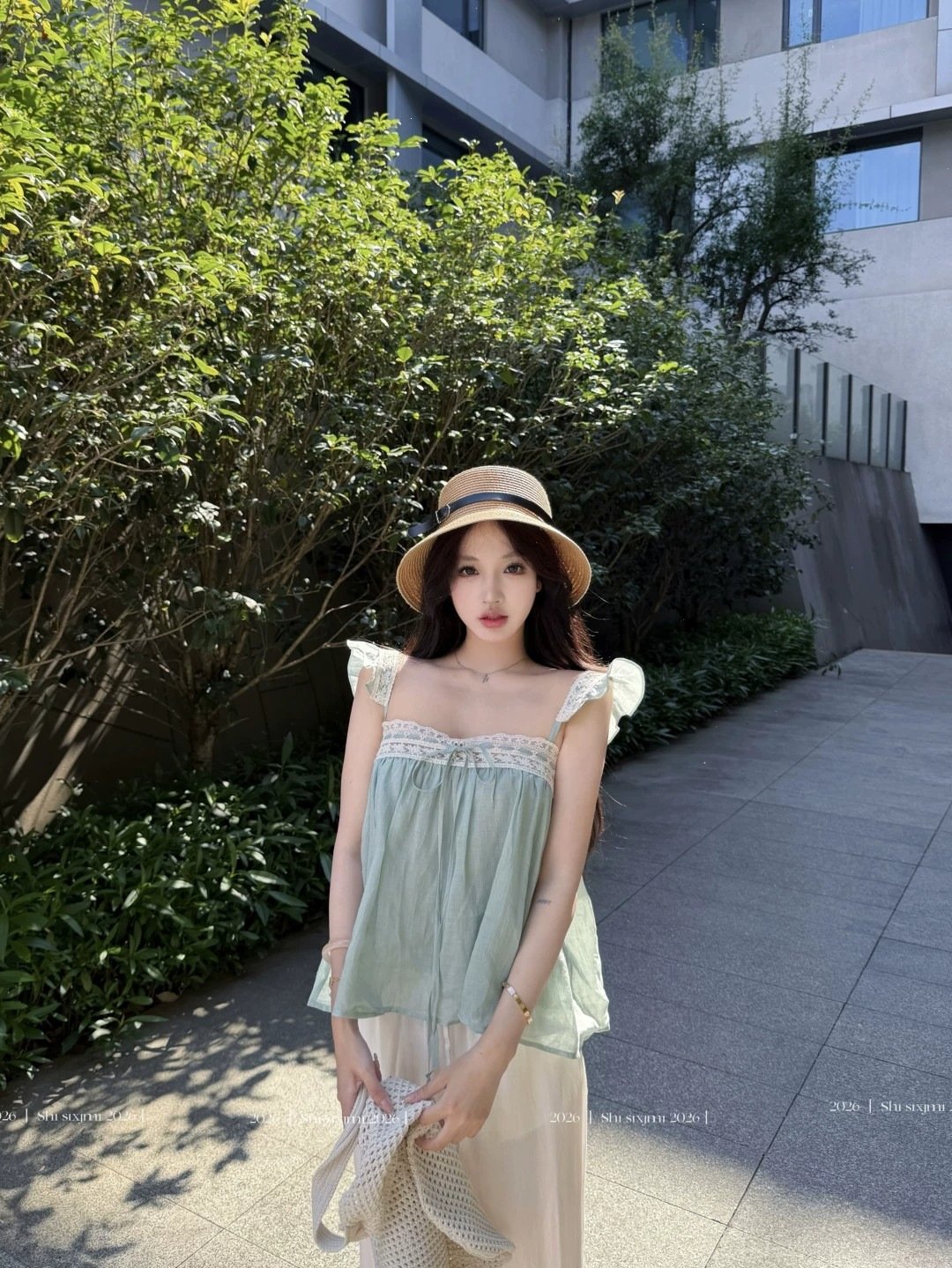 レディース トップス ゆったり スリム 春夏 きれいめ 通勤 オフィス 体型カバー 春 夏 レース ブルー キャミソール タイ グリーン レギュラー ポリエステル