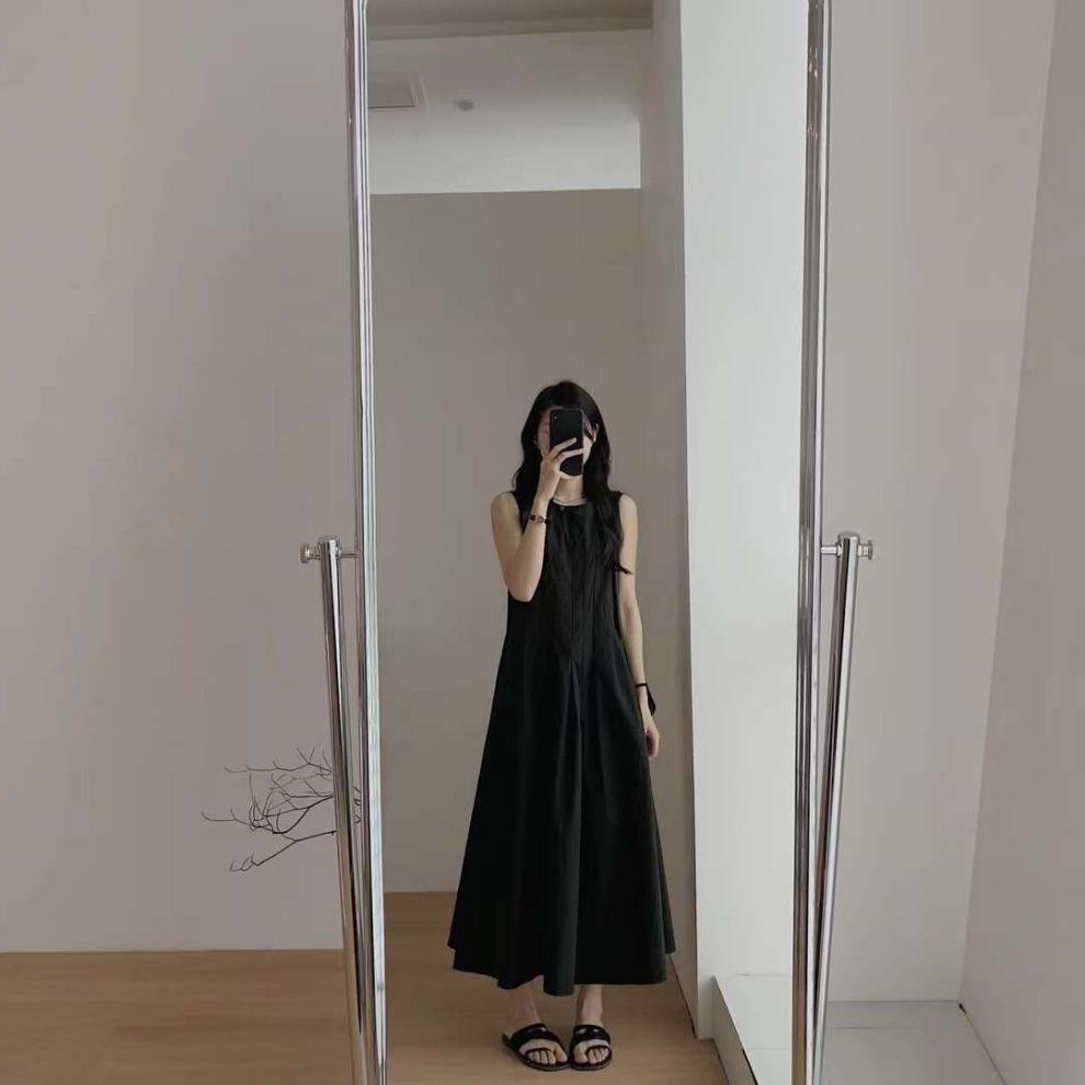 ワンピース ノースリーブ 無地 夏 きれいめ 通勤 春夏 袖なし ラウンドネック シンプル ロング 上品 Aライン
