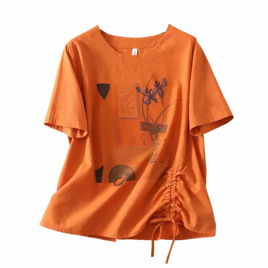 Tシャツ 半袖 プリント スリム コットン 綿 リネン 春夏 カジュアル きれいめ 通勤 春 夏 ラウンドネック シャツ 都会的 レギュラー ポリエステル