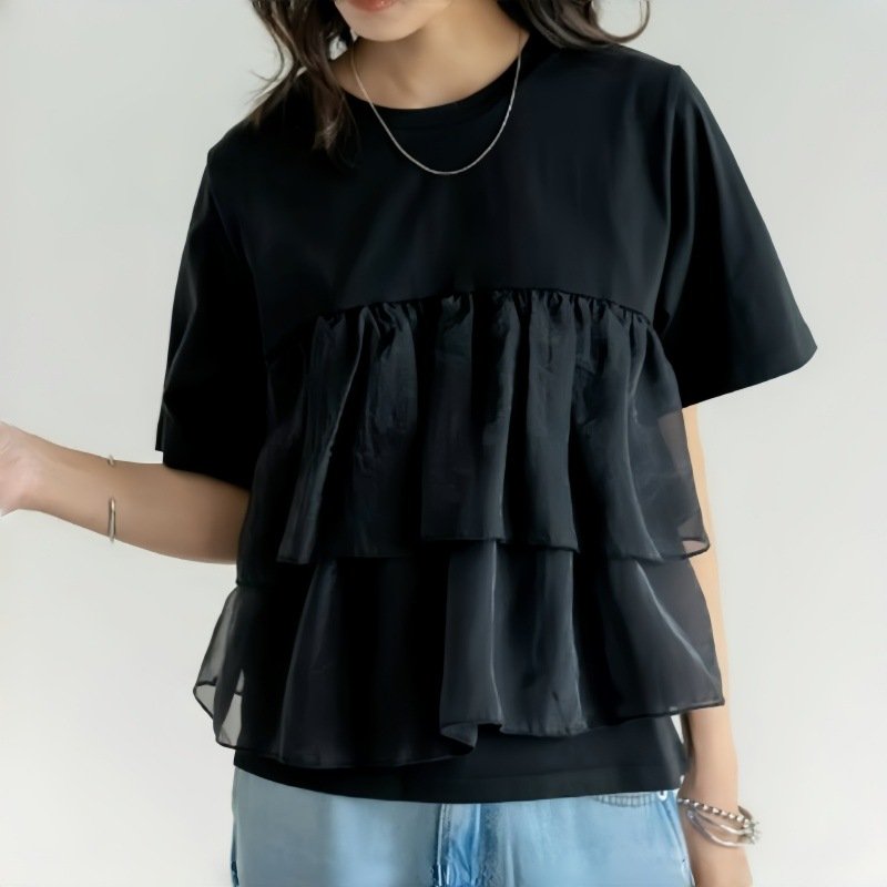 レディース トップス Tシャツ ニット 半袖 ゆったり スリム 春夏 春 夏 ラウンドネック シャツ