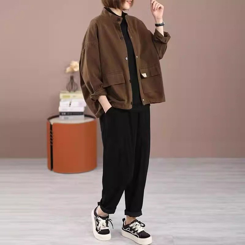 レディース コート ジャケット 長袖 無地 ゆったり コットン 綿 春夏 カジュアル レトロ 大きいサイズ 春 ショート 夏 膝丈 秋 シンプル 切り替えデザイン 上着