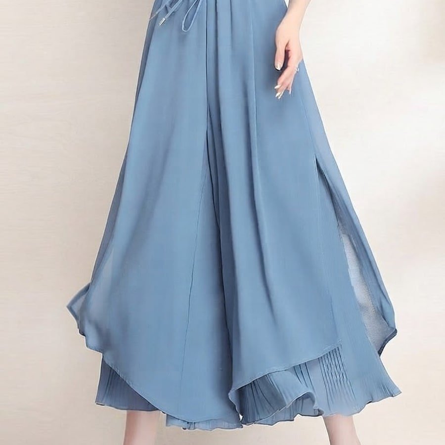 レディース パンツ ワイド スリム デニム 春夏 カジュアル 春 夏 韓国ファッション シフォン Aライン ワイドパンツ ハイウエスト ポリエステル