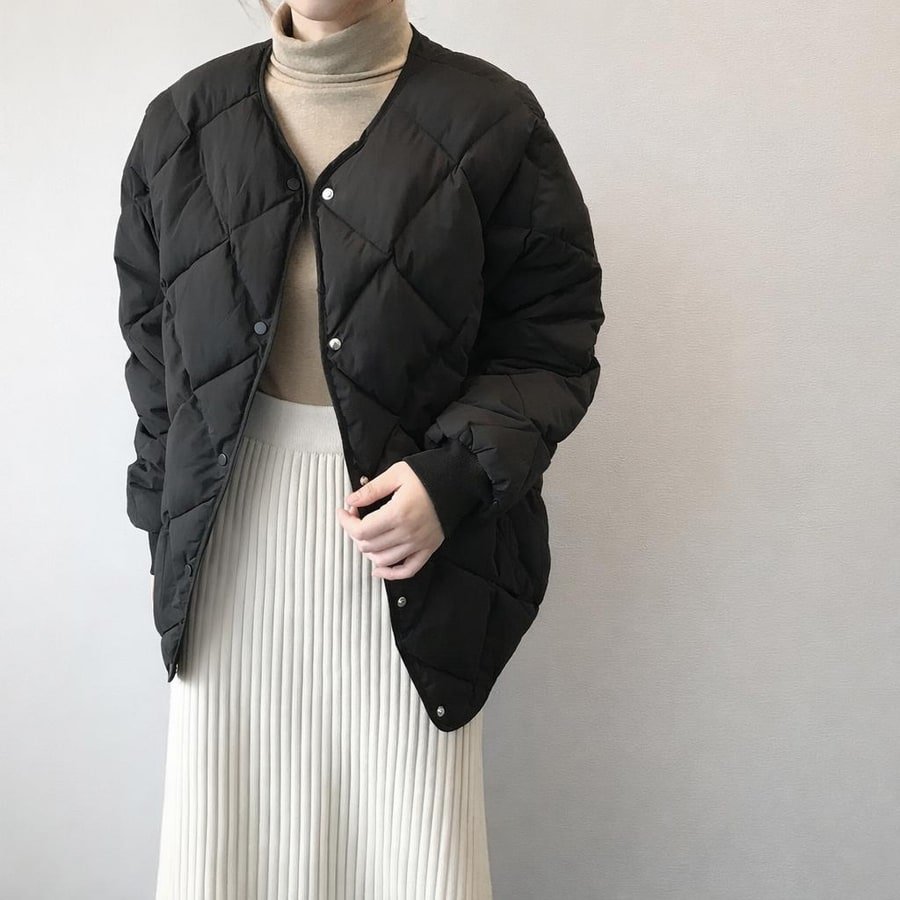 レディース ジャケット 長袖 ゆったり オーバーサイズ 秋冬 秋 体型カバー ショート キルティング 冬 ダウン 薄手 襟なし タイ アウター ポリエステル ダウンジャケット