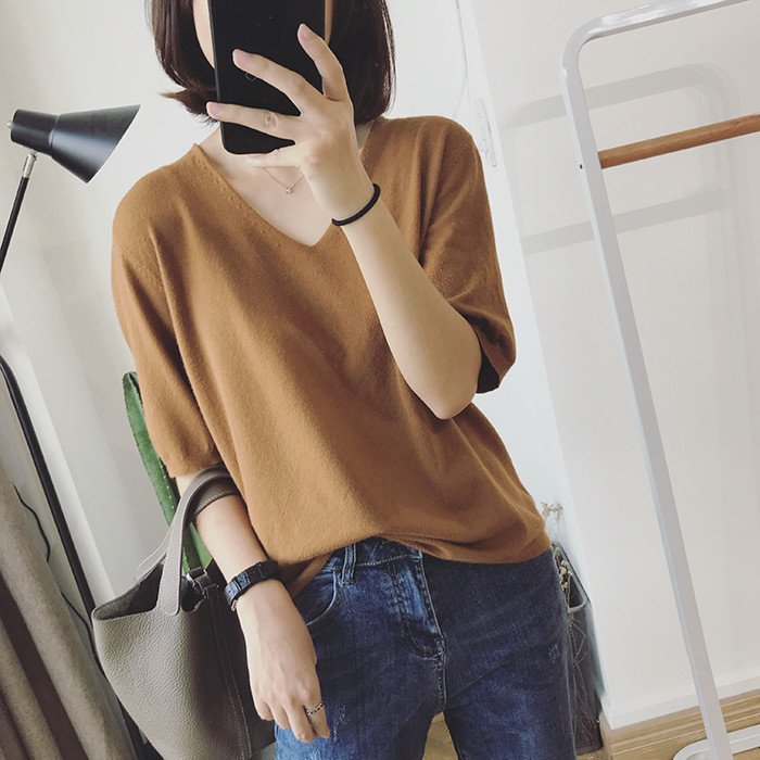 レディース シャツ トップス Tシャツ 半袖 無地 ゆったり 春夏 カジュアル きれいめ 通勤 体型カバー 韓国風 前開き Vネック 春 夏 秋 シンプル 冬 切り替えデザイン プルオーバー 都会的 インナー ポリエステル 秋冬