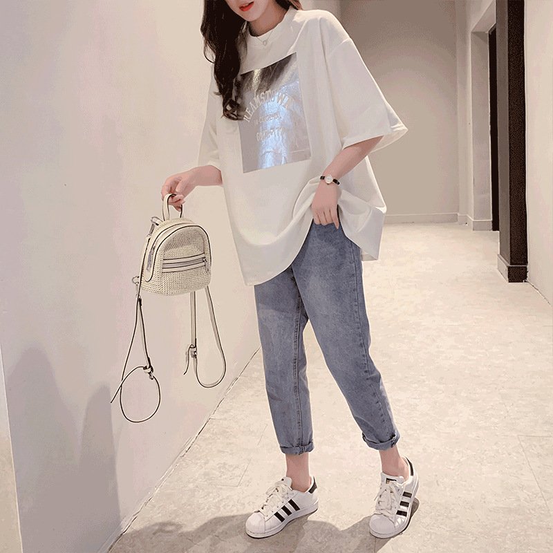 レディース トップス Tシャツ 半袖 プリント ゆったり 夏 体型カバー 大きいサイズ 春夏 ラウンドネック 学生 シャツ ポリエステル