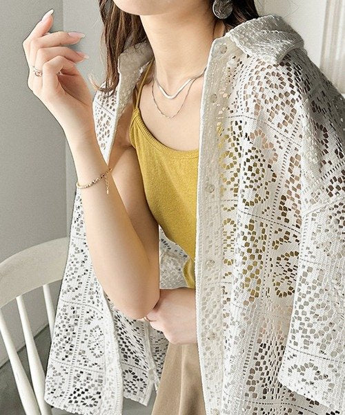 レディース シャツ ジャケット 半袖 チェック柄 ゆったり スリム 春夏 前開き 春 夏 レース タイ