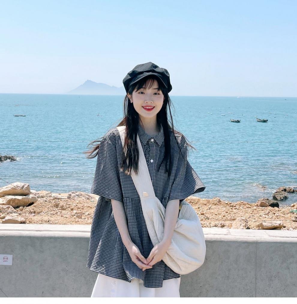 レディース シャツ トップス 半袖 チェック柄 ゆったり 春夏 きれいめ 通勤 韓国風 前開き 春 夏 学生 襟付き 都会的