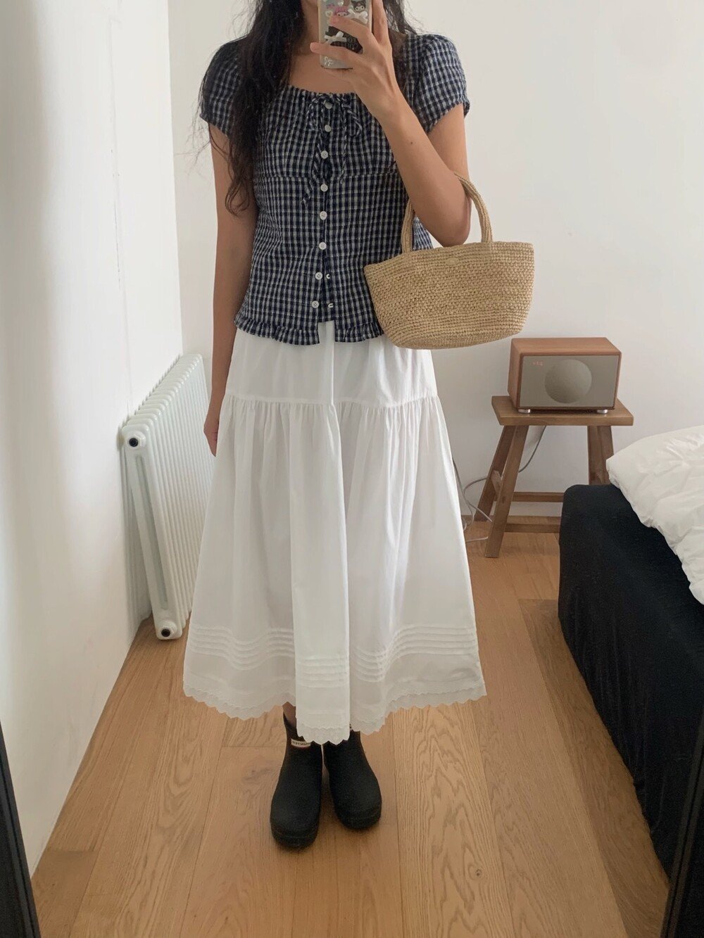 シャツ 半袖 チェック柄 春夏 前開き 春 夏 ラウンドネック フリル