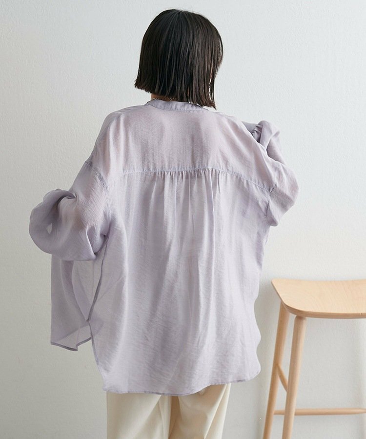 シャツ 長袖 春夏 きれいめ 前開き Vネック 春 夏 上品 薄手 タイ シアー アウター ポリエステル 柔らかい