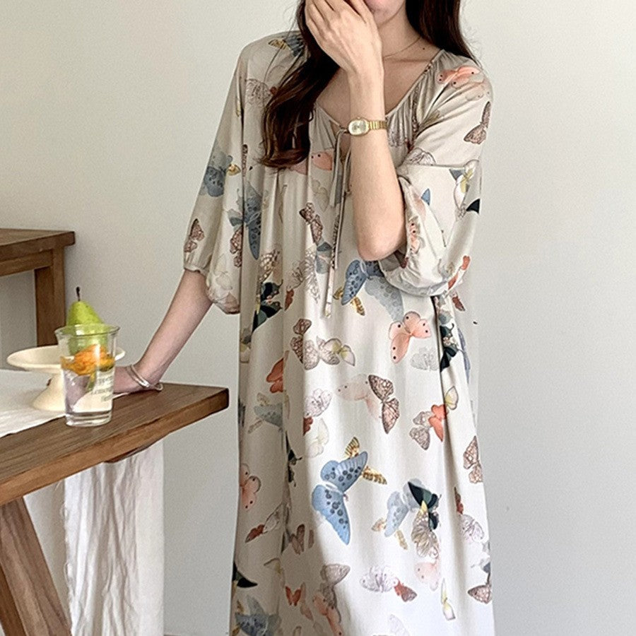 ドレス 半袖 夏 ラウンドネック 薄手
