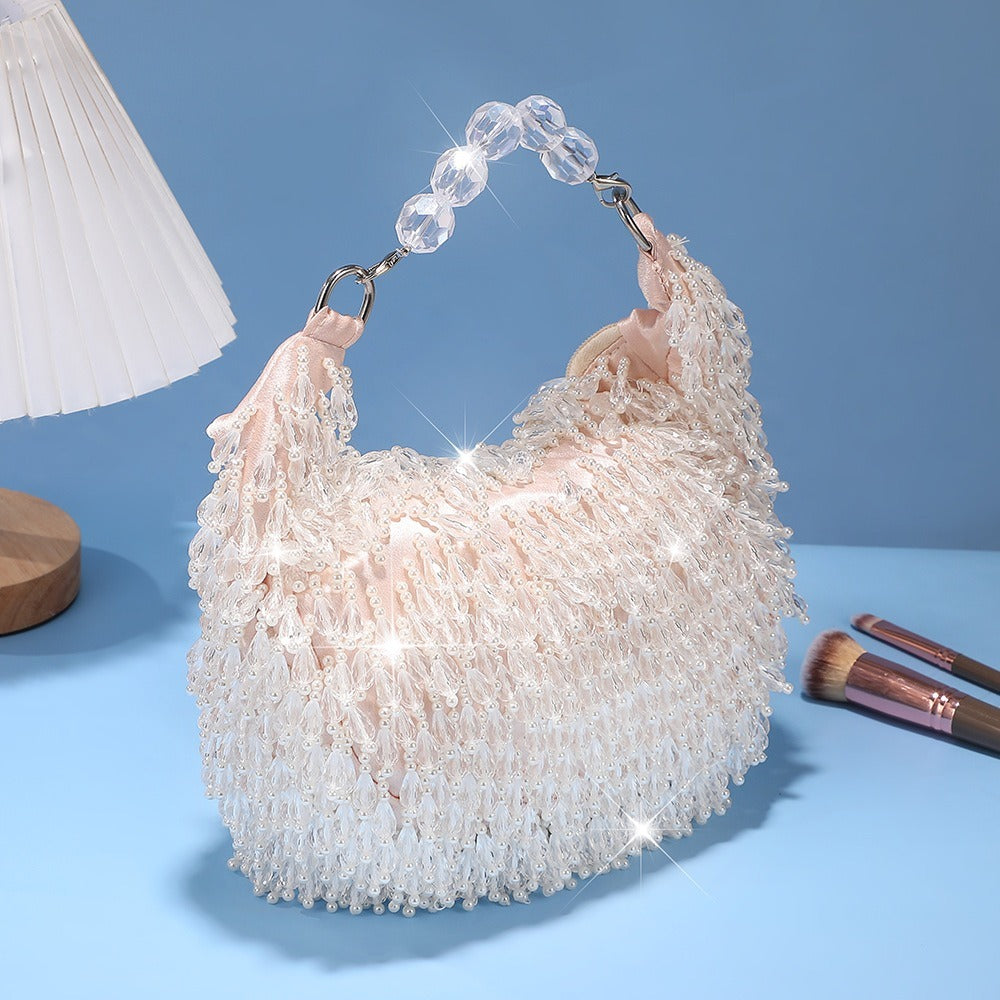バッグ 華やか クリアビーズ パーティバッグ キラキラ ビーズ刺繍 ビーズ タッセル ビーズタッセル ハンドバッグ ミニバッグ プレゼント かわいい 大人可愛い きれいめ 上品 お洒落 キュート 主役級 存在感 フォーマル 華やか クリア フェミニン デート お出かけ パーティー イベント 女子会 休日 ショッピング カフェ 普段使い 双子 韓国 コーデ スタイル 高見え 格上げ モテ インスタ映え 春 夏 結婚式 披露宴 ホワイト オフホワイト