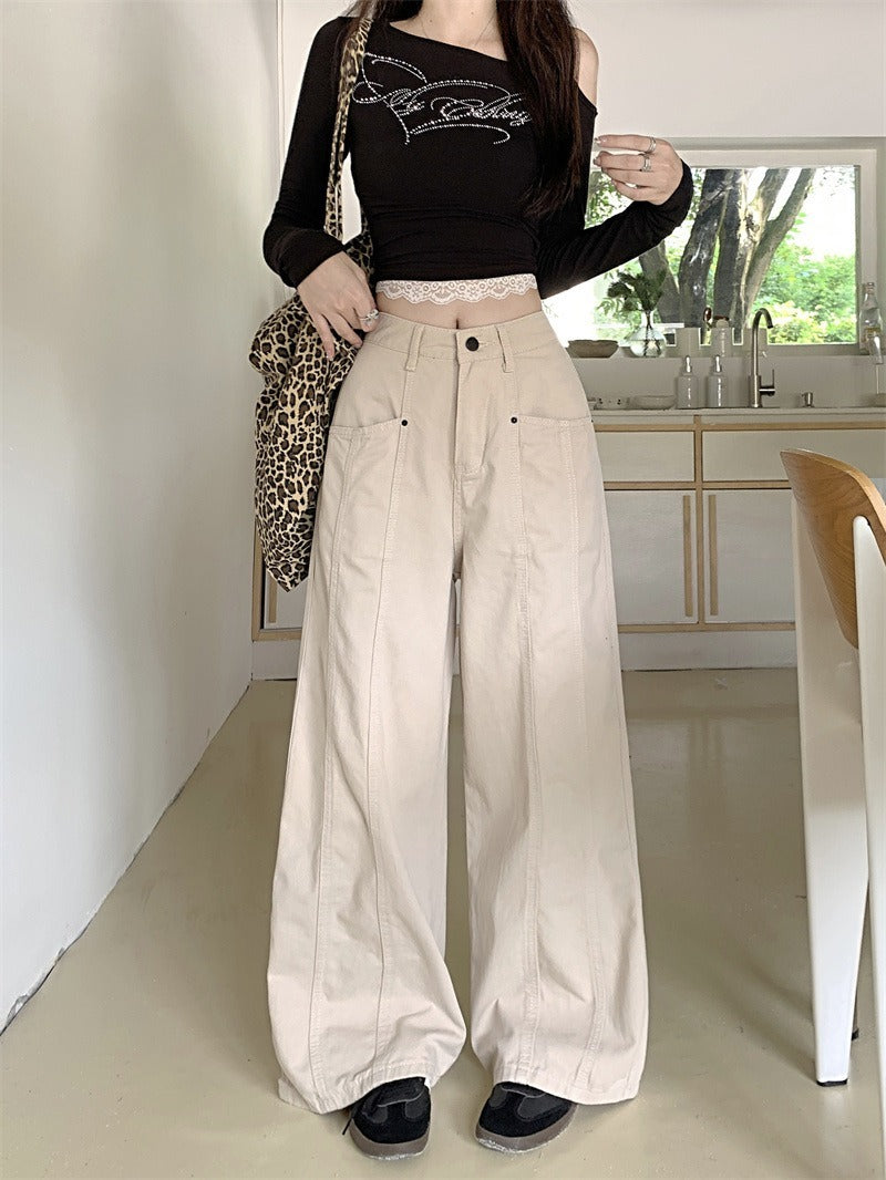 レディース パンツ ボトムス Gパン ストレートパンツ ワイド デニムパンツ フルレングス ストリート ポケット ハイウエスト 大人可愛い きれいめ シンプル カジュアル おしゃれ かっこいい こなれ感 ラフ 存在感 ベーシック ナチュラル 無地 春 秋 ロングシーズン ママ 通勤 学生 学校 通学 デート お出かけ お泊まり アウトドア キャンプ イベント 旅行 女子会 休日 ショッピング ライブ お花見 体型カバー 美脚 着回し トレンド 定番 S M L XL ベージュ ベーシックカラー 大人カラー