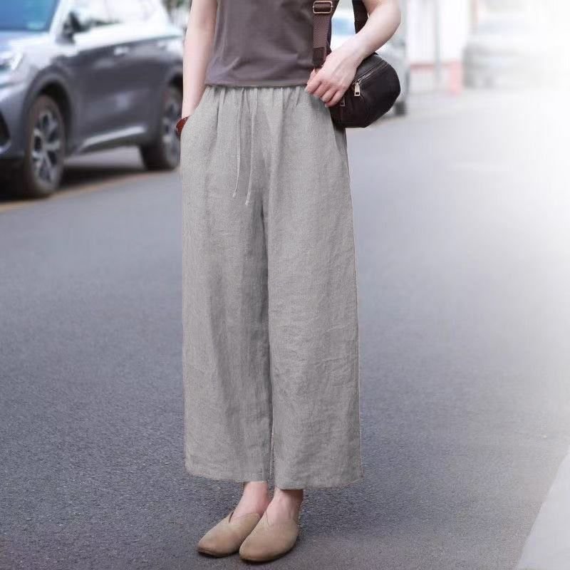 レディース パンツ 無地 ワイド 春夏 カジュアル 春 夏 シンプル ストレート ワイドパンツ 9分丈 ハイウエスト ポリエステル