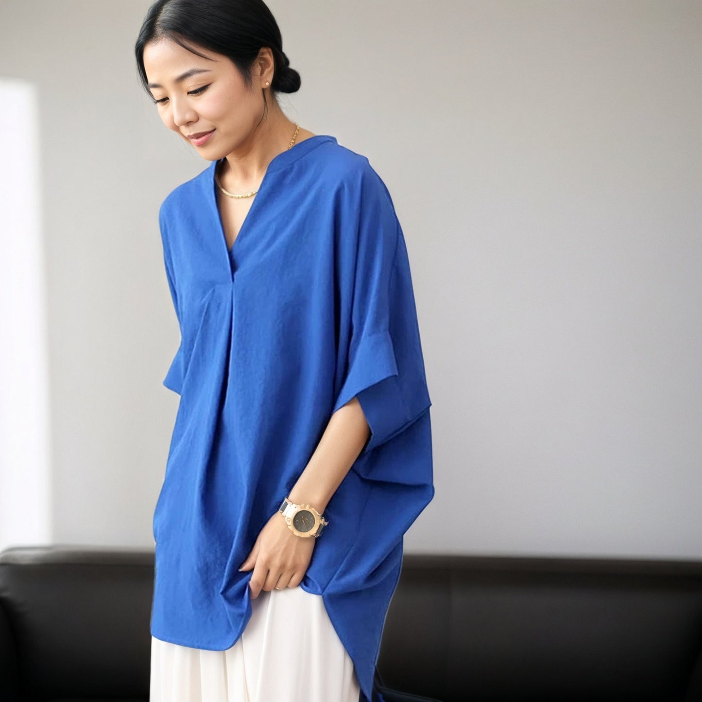レディース シャツ 無地 ゆったり 春夏 カジュアル 体型カバー 前開き Vネック 春 夏 シンプル 韓国ファッション プルオーバー レギュラー ポリエステル