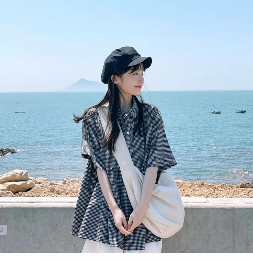 レディース シャツ トップス 半袖 チェック柄 ゆったり 春夏 きれいめ 通勤 韓国風 前開き 春 夏 学生 襟付き 都会的