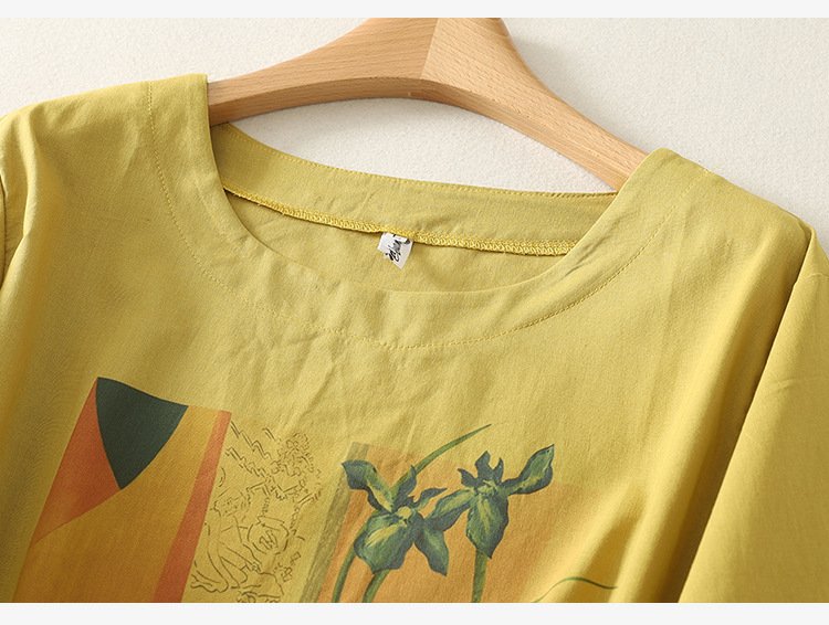 Tシャツ 半袖 プリント スリム コットン 綿 リネン 春夏 カジュアル きれいめ 通勤 春 夏 ラウンドネック シャツ 都会的 レギュラー ポリエステル