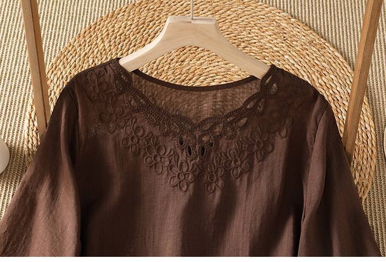 レディース シャツ Tシャツ 半袖 コットン 綿 デニム 春夏 カジュアル きれいめ 通勤 前開き 春 夏 刺繍 薄手 プルオーバー 透けない