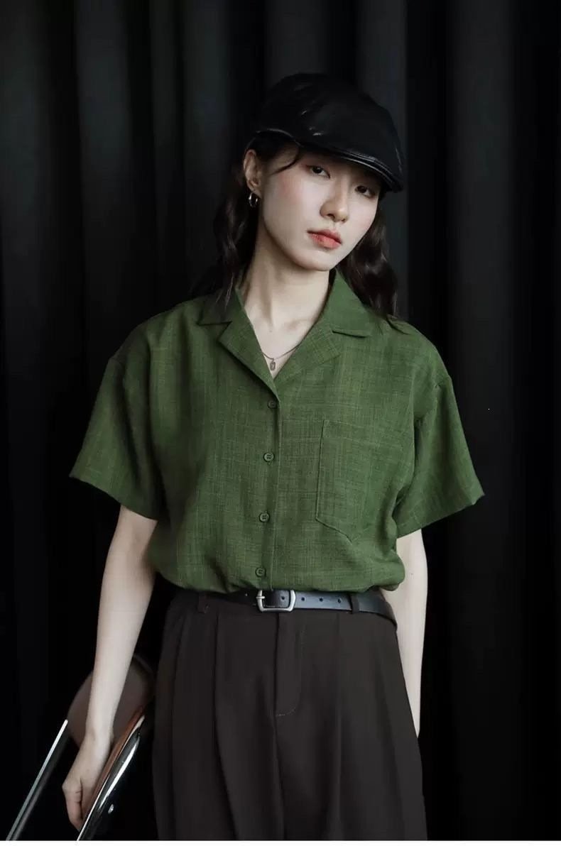 レディース シャツ トップス 半袖 ノースリーブ ゆったり 春夏 カジュアル きれいめ レトロ 前開き 袖なし 春 夏 ラウンドネック 上品 グリーン ボタン