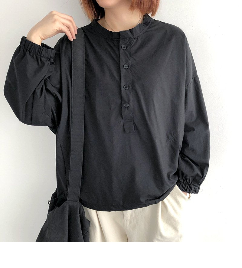 レディース シャツ トップス 長袖 無地 ゆったり カジュアル きれいめ 通勤 体型カバー おしゃれ 前開き ラウンドネック シンプル 切り替えデザイン プルオーバー レギュラー