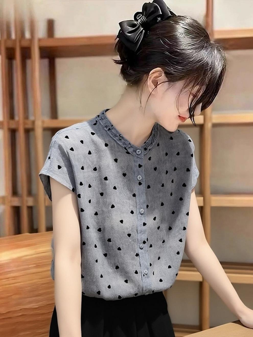 レディース シャツ トップス 半袖 ドット柄 ゆったり 春夏 きれいめ 通勤 おしゃれ 前開き かわいい 春 夏 膝丈 都会的 ボタン ポリエステル ドット