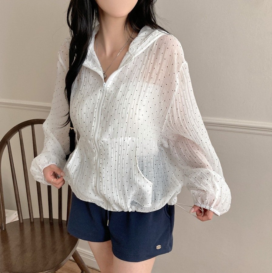 レディース ジャケット パーカー 長袖 ドット柄 ゆったり 春夏 春 夏 薄手 UVカット ドット