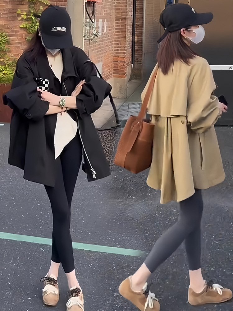 レディース コート 長袖 無地 ゆったり 春 秋冬 カジュアル 体型カバー 膝丈 秋 シンプル 冬 トレンチ 襟付き