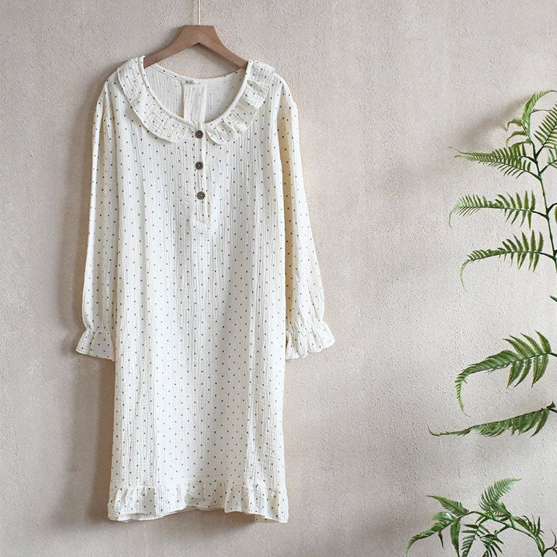 ワンピース ドレス 長袖 秋 レース ラウンドネック シフォン ロング コットン ガーゼ