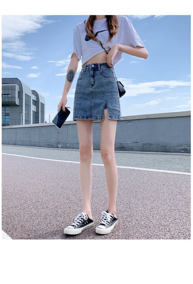 パンツ スカート デニム 秋冬 秋 きれいめ ショート ショートパンツ 冬 上品 Aライン スリット ハイウエスト デニムスカート ストレッチ