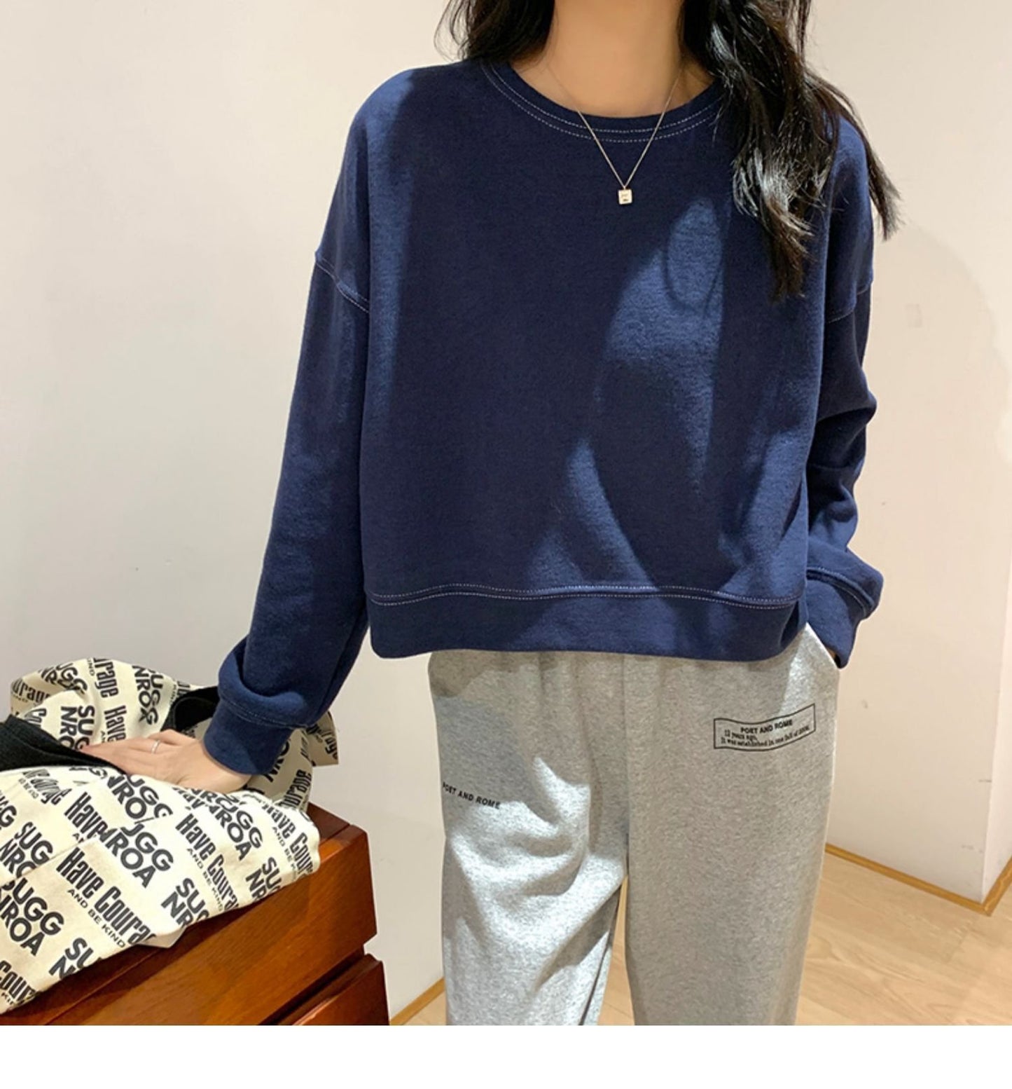 レディース トップス 長袖 ゆったり コットン 綿 春 秋冬 カジュアル 春夏 ショート ラウンドネック 秋 冬 裏起毛 プルオーバー タイ