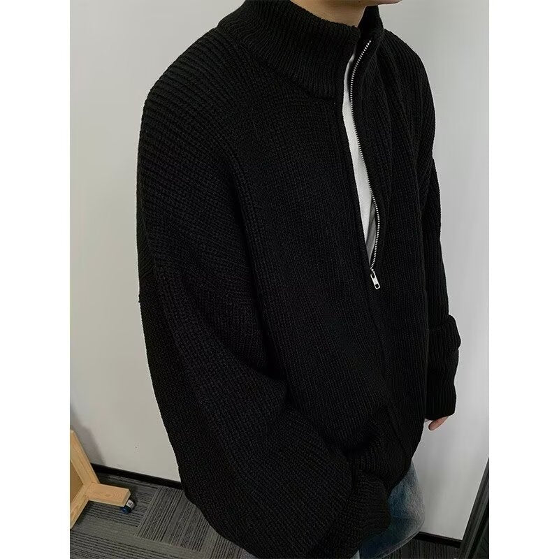 ニット カーディガン コート 長袖 ゆったり 春 秋冬 カジュアル アメリカン レトロ 秋 冬 カップル セーター スタンドカラー ラグジュアリー